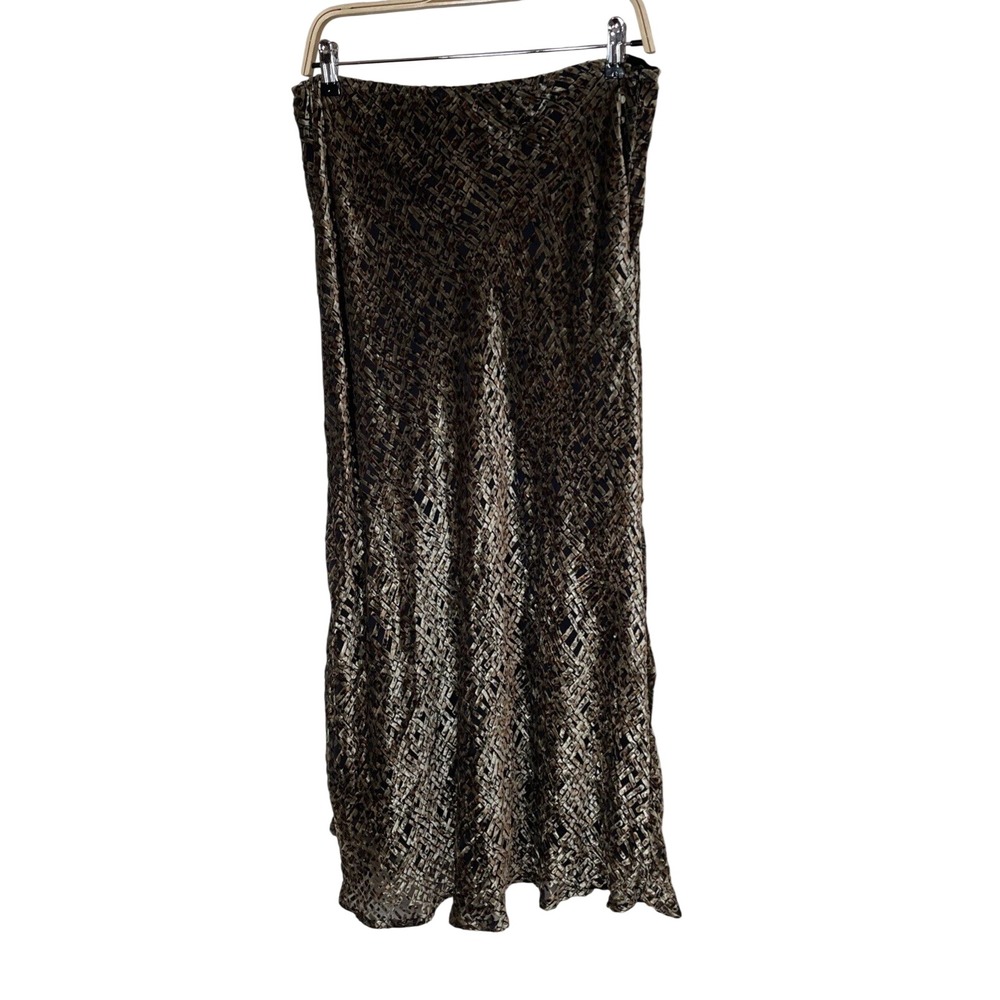 VTG Burnout Brown Velvet Skirt Bias Cut SZ Neman Marcus 14 Rayon Silk